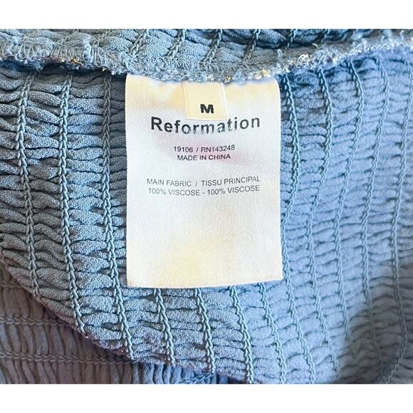 Reformation Pinto Floral Print Smocked Puff Sleeves Blue Top Size Medium - Picture 8 of 8